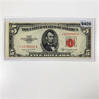 1953-B Red Seal $5 Bill UNCIRCULATED STAR