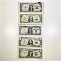 (5) 1957 Blue Seal $1 Bills UNCIRCULATED