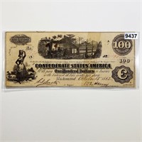 1862 Confederate $100 Bill ABOUT UNCIRCULATED