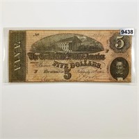 1864 Confederate $5 Bill CLOSELY UNC