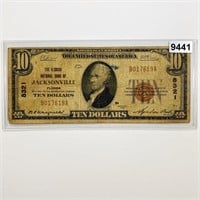 1929 Jacksonville Brown Seal $10 Bill LIGHTLY CIRC