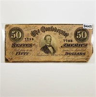 1864 Confederate $50 Bill LIGHTLY CIRCULATED