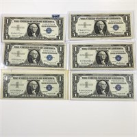 (6) Blue Seal $1 Bills UNCIRCULATED