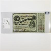 1871 Louisiana $5 Bill CLOSELY UNCIRCULATED