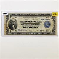 1918 Blue Seal $1 Bill ABOUT UNCIRCULATED