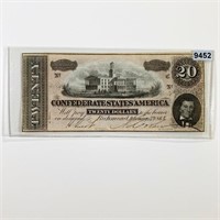 1864 Confederate $20 Bill NEARLY UNCIRCULATED