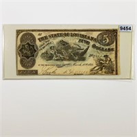 1863 Louisiana $5 Bill ABOUT UNCIRCULATED