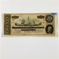1864 Confederate $20 Bill ABOUT UNCIRCULATED