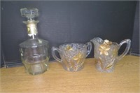Vintage Cut Glass Cream & Sugar & Liquor Bottle