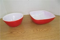 2 Vintage  Red Pyrex Bowls