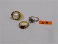 Sterling ring and 2 costume rings