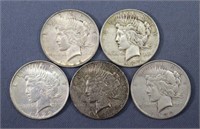 (5) Peace Silver Dollars