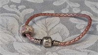 Pink Pandora bracelet with one rose bead 7 in