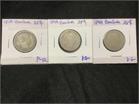 3 Silver Barber Quarters