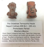 2 PRE COLUMBIAN TERRA-COTTA HEAD SCULPTURES, SMALL