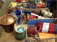 Hedge trimmers, miscellaneous mugs, clothes,