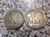 Liberty half dollar coins x2, 1941 & 1942