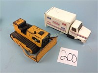 Tonka bulldozer and true value truck toy, Truck