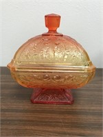 Carnival glass candy dish w/ lid