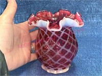 Old cranberry opalescent vase 4in tall