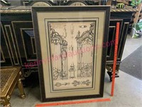 Larger French architectural framed art 30in x 42in