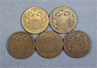 (5) 2-Cent Copper Coins
