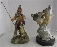 11" Native American Resin Statue & Wolf Statue