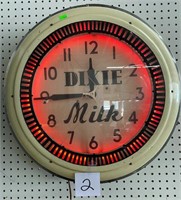 Neon Spinner Clock, Dixie Milk, 22" Wide, Works