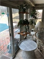 Round Wicker Center Table & Hanging Plant Stand