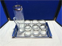 Mixed Drink Set w/ Glass & Metal Serving Tray