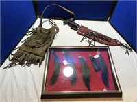 5 Turkey Beards In Display, Machete & Leather Case