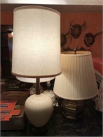 4 Lamps: Brass, 2 Ceramic & Clear Glass w/ Shells