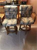 Oak High Chairs w/ Tapestry Upholstery