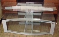 Three tier glass and metal TV stand