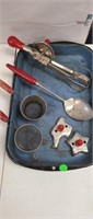 1940/1950's RED WOOD HANDLED KITCHEN GADGETS