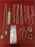 12 pieces imitation pearl costume jewelry.