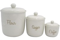 Set of 3 Classic Stoneware Labeled Canisters
