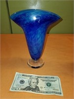 8" blown glass vase blue