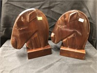 (2) Carved Mahogany Horse Form Bookends