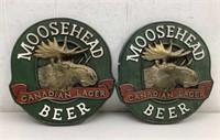 (2) Moosehead plastic faux wood adv displays