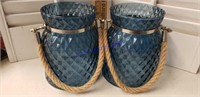 Blue glass baskets rope handles