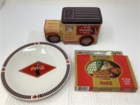 Lot of Coke items, Cards, Bank, Plate