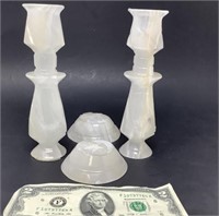 (2) Carved Marble Candle Holders, 8”, needs