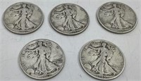 (5) Liberty Half Dollars "B"  Dates as pictured