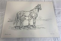 Mare & Foal ink print by Brewer, JR. 1967