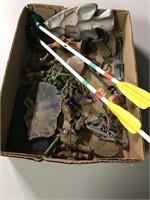 SMALL FIGURINES, OLD KEYS, SUCTION ARROWS, ETC