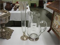 Silver cut crystal footed vase and pitcher.