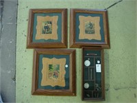 Three pictures along with a case shadowbox