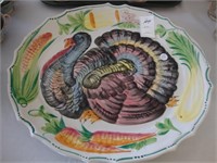Large handpainted Italian faience turkey platter.