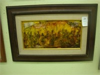 1970's oil on board abstract, artist signed.